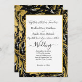 Elegant BlacMarsala Gold Marble Wedding Einladung (Vorne/Hinten)