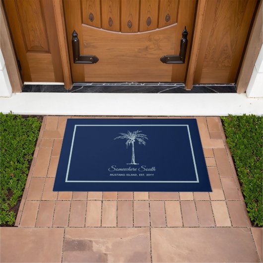 Elegant Blass Aquamarin Palm Tree Personalisiert Fußmatte (Außenbereich)