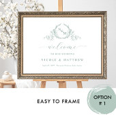 Elegant blassgrünes Monogramm Begrüßungszeichen Poster