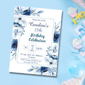 Elegant blau 17. Geburtstag Blautöne in Blau Einladung
