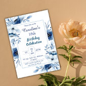Elegant blau 18. Geburtstag Blautöne in Blau Einladung