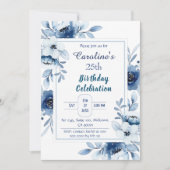 Elegant blau 25. Geburtstag Blautönen in Blau Einladung (Vorderseite)