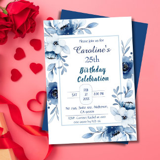 Elegant blau 25. Geburtstag Blautönen in Blau Einladung