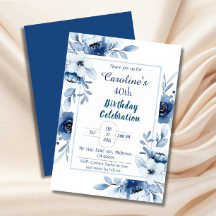 Elegant blau 40. Geburtstag Blautönen in Blau Einladung