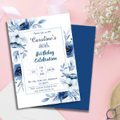 Elegant blau 80. Geburtstag Blautönen in Blau Einladung