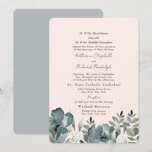 Elegant, blau, floral und blush Wedding Einladung