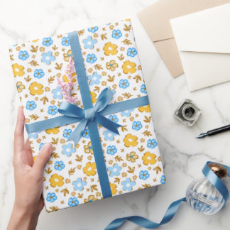 Elegant Blau Gelb Land Rustikal Ditsy Floral Geschenkpapier