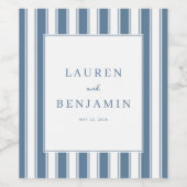 Elegant Blau Gestreift Maritim Weinetikett (Einzelnes Label)