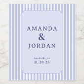 Elegant Blau Gestreift Minimalistisch Weinetikett (Einzelnes Label)