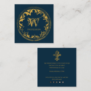 Elegant Blau & Gold Rustikal Vintag beängstigend Quadratische Visitenkarte