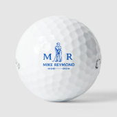 Elegant Blau Golfer Monogrammiert Golfball (Vorderseite)