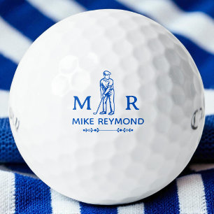 Elegant Blau Golfer Monogrammiert Golfball