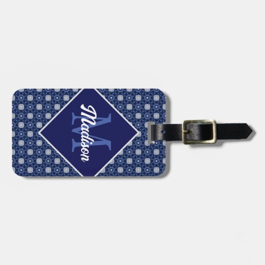 Elegant-blau-grau anfänglich mit Monogramm Gepäckanhänger (Vorderseite horizontal)