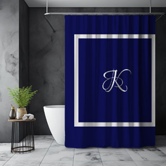 Elegant-blau-grau-Anfangsmonogramm Duschvorhang
