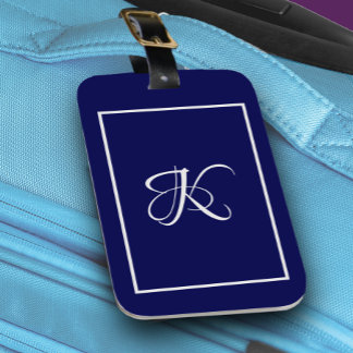 Elegant-blau-grau-Anfangsmonogramm Gepäckanhänger