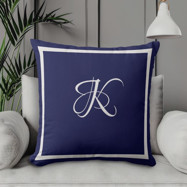 Elegant-blau-grau-Anfangsmonogramm Kissen (Von Creator hochgeladen)