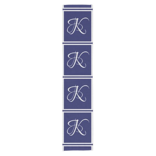 Elegant-blau-grau-Anfangsmonogramm Kurzer Tischläufer (Vorderseite)