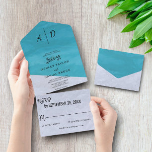 Elegant blau graue rustikale All in One Wedding Ei Einladung