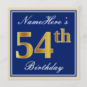 Elegant, blau, Imitat-Gold54. Geburtstag + Name Einladung