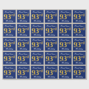 Elegant, blau, Imitat-Gold93. Geburtstag + Name Geschenkpapier