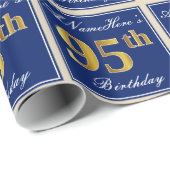 Elegant, blau, Imitat-Gold95. Geburtstag + Name Geschenkpapier (Rolleneckpunkt)