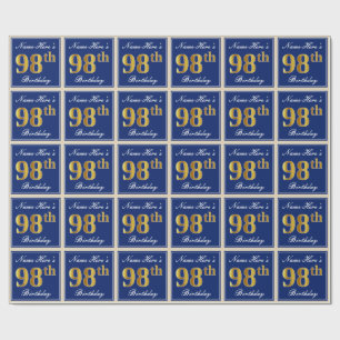 Elegant, blau, Imitat-Gold98. Geburtstag + Name Geschenkpapier