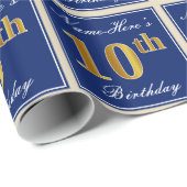 Elegant, blau, Imitate Gold 10. Geburtstag + Name Geschenkpapier (Rolleneckpunkt)