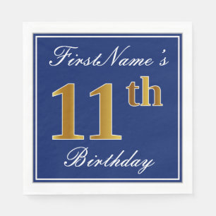 Elegant Blau, Imitate Gold 11. Geburtstag; Individ Serviette