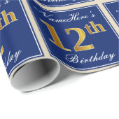 Elegant, blau, Imitate Gold 12. Geburtstag + Name Geschenkpapier (Rolleneckpunkt)