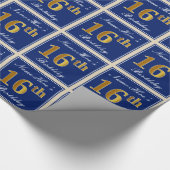 Elegant, blau, Imitate Gold 16. Geburtstag + Name Geschenkpapier (Ecke)