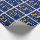 Elegant, blau, Imitate Gold 23. Geburtstag + Name Geschenkpapier (Ecke)