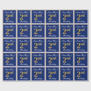 Elegant, blau, Imitate Gold 2. Geburtstag; Individ Geschenkpapier