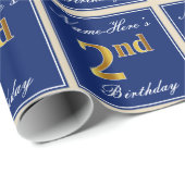 Elegant, blau, Imitate Gold 2. Geburtstag; Individ Geschenkpapier (Rolleneckpunkt)