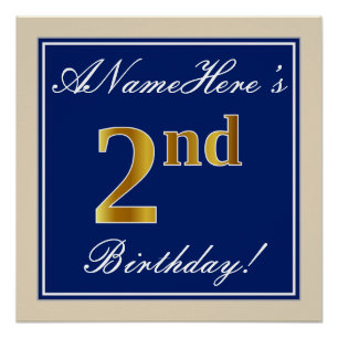 Elegant, blau, Imitate Gold 2. Geburtstag; Individ Poster