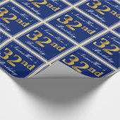 Elegant, blau, Imitate Gold 32. Geburtstag + Name Geschenkpapier (Ecke)