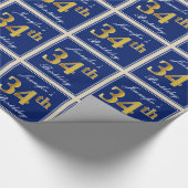 Elegant, blau, Imitate Gold 34. Geburtstag + Name Geschenkpapier (Ecke)