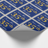 Elegant, blau, Imitate Gold 35. Geburtstag + Name Geschenkpapier (Ecke)
