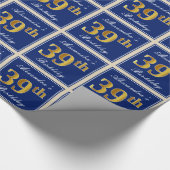 Elegant, blau, Imitate Gold 39. Geburtstag + Name Geschenkpapier (Ecke)