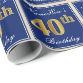 Elegant, blau, Imitate Gold 40. Geburtstag + Name Geschenkpapier (Rolleneckpunkt)