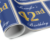 Elegant, blau, Imitate Gold 42. Geburtstag + Name Geschenkpapier (Rolleneckpunkt)