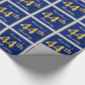 Elegant, blau, Imitate Gold 44. Geburtstag + Name Geschenkpapier (Ecke)