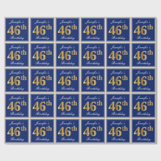Elegant, blau, Imitate Gold 46. Geburtstag + Name Geschenkpapier (Flach)
