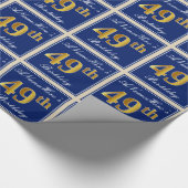 Elegant, blau, Imitate Gold 49. Geburtstag + Name Geschenkpapier (Ecke)