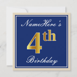 Elegant, blau, Imitate Gold 4. Geburtstag; Individ Einladung