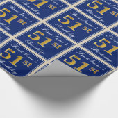 Elegant, blau, Imitate Gold 51. Geburtstag + Name Geschenkpapier (Ecke)