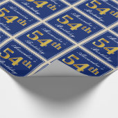 Elegant, blau, Imitate Gold 54. Geburtstag + Name Geschenkpapier (Ecke)