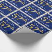 Elegant, blau, Imitate Gold 57. Geburtstag + Name Geschenkpapier (Ecke)