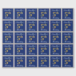 Elegant, blau, Imitate Gold 5. Geburtstag; Individ Geschenkpapier
