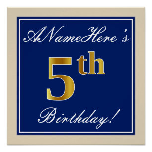 Elegant, blau, Imitate Gold 5. Geburtstag; Individ Poster