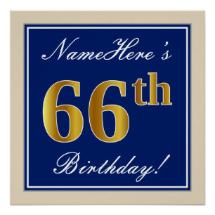 Elegant, blau, Imitate Gold 66. Geburtstag + Name Poster